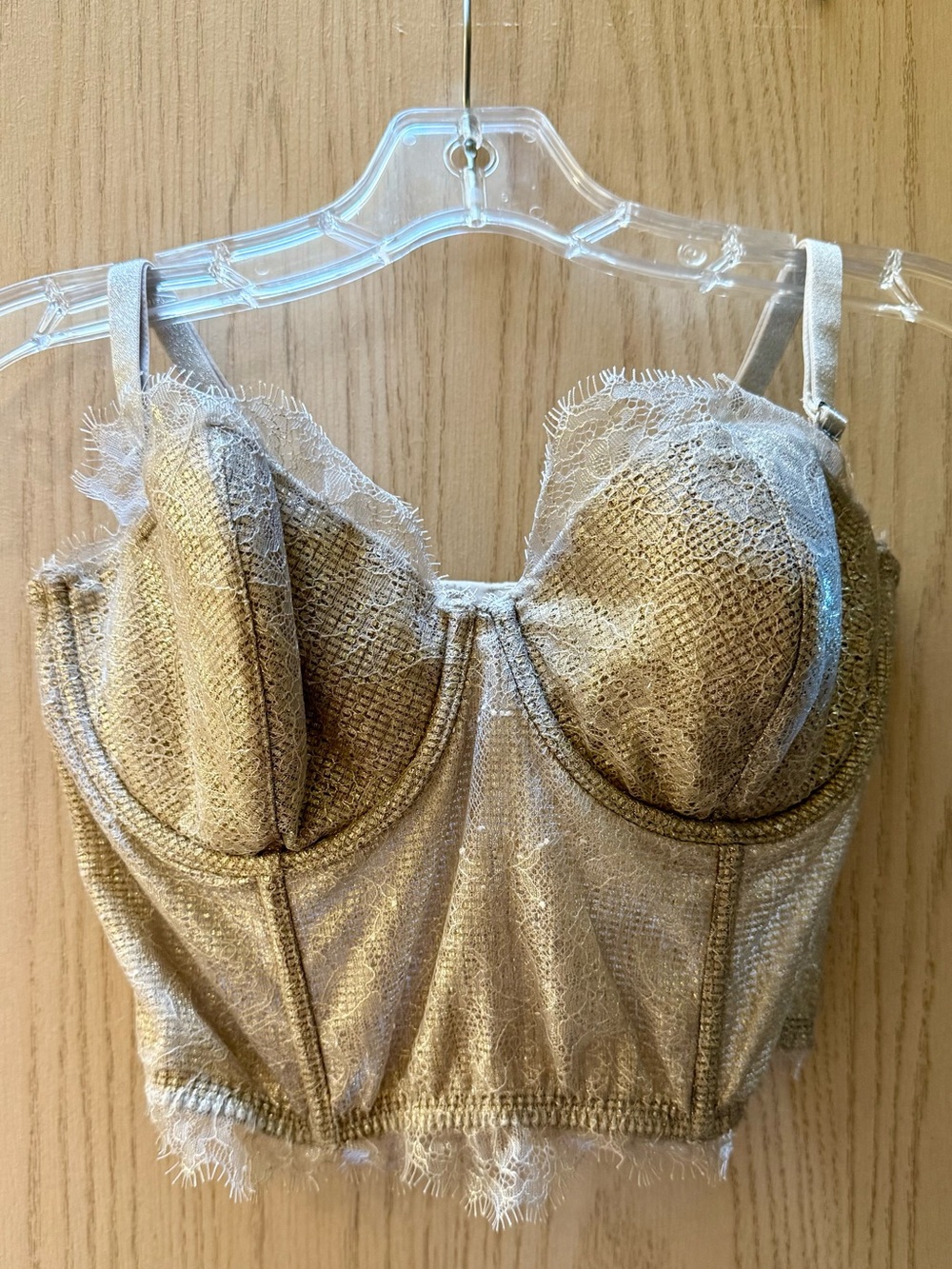 NWOT Victoria's Secret Lace-Trim Bustier Corset - Gold Champagne